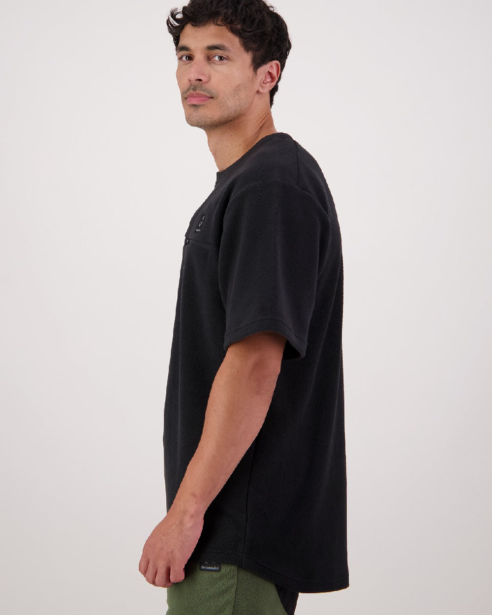 Black Coloured Swanndri High Rock Mens Fleece T Shirt on White Background 