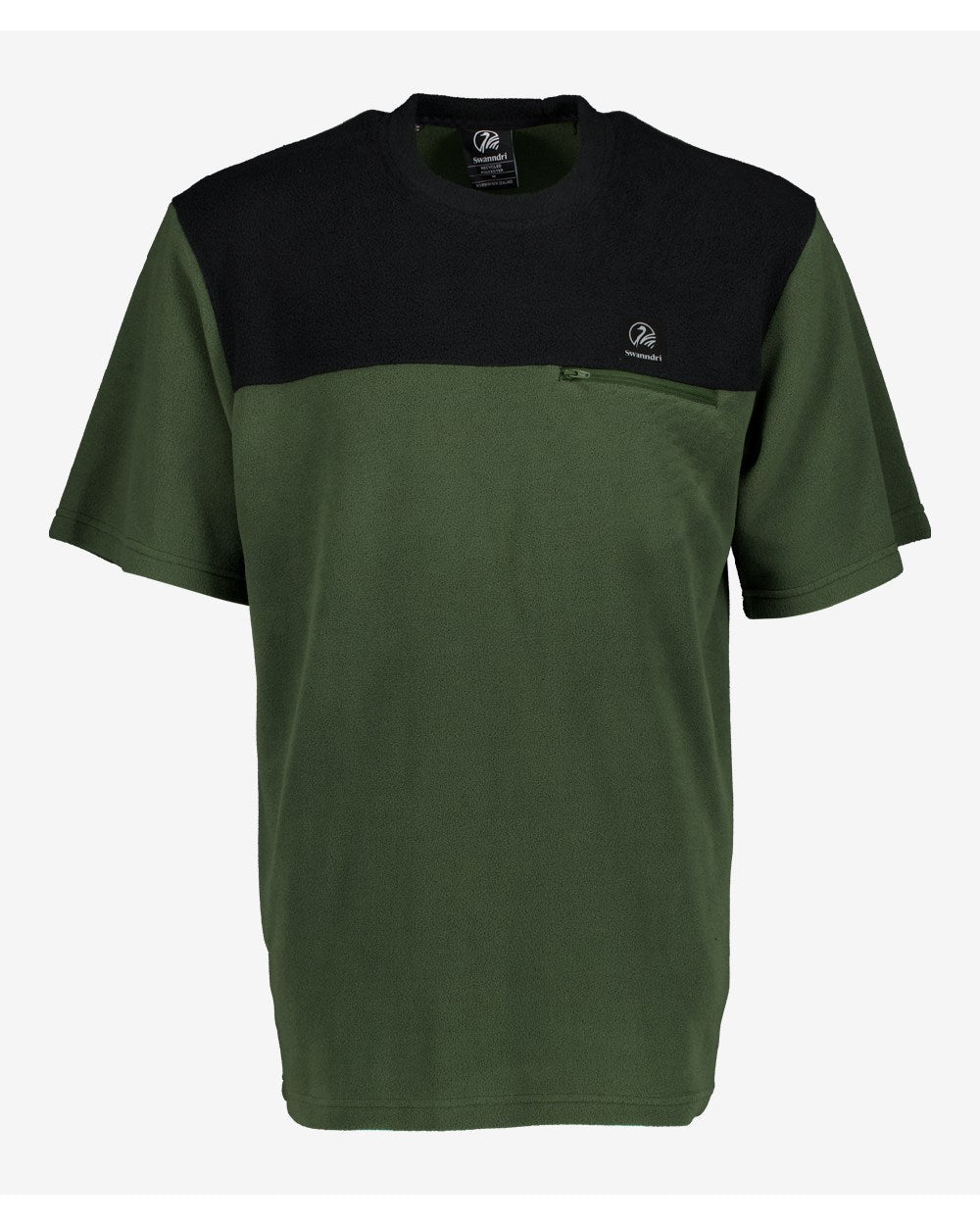 Olive Coloured Swanndri High Rock Mens Fleece T Shirt on White Background 