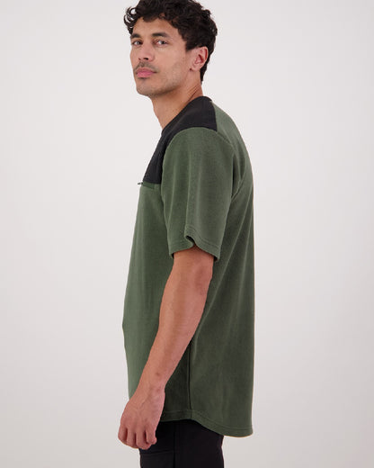 Olive Coloured Swanndri High Rock Mens Fleece T Shirt on White Background 