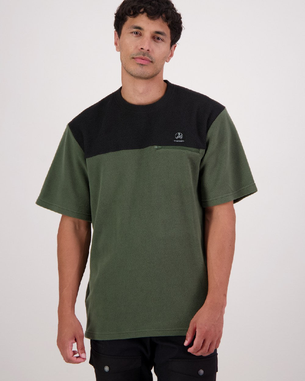 Olive Coloured Swanndri High Rock Mens Fleece T Shirt on White Background 
