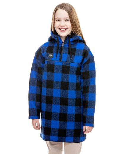 Blue Black Check coloured Swanndri Kids Brixton V2 Wool Bushshirt on white background 