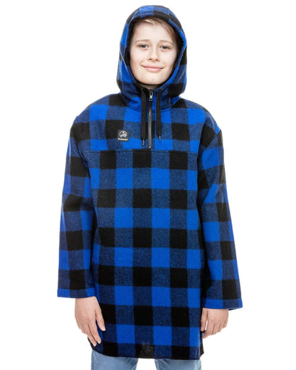 Blue Black Check coloured Swanndri Kids Brixton V2 Wool Bushshirt on white background 