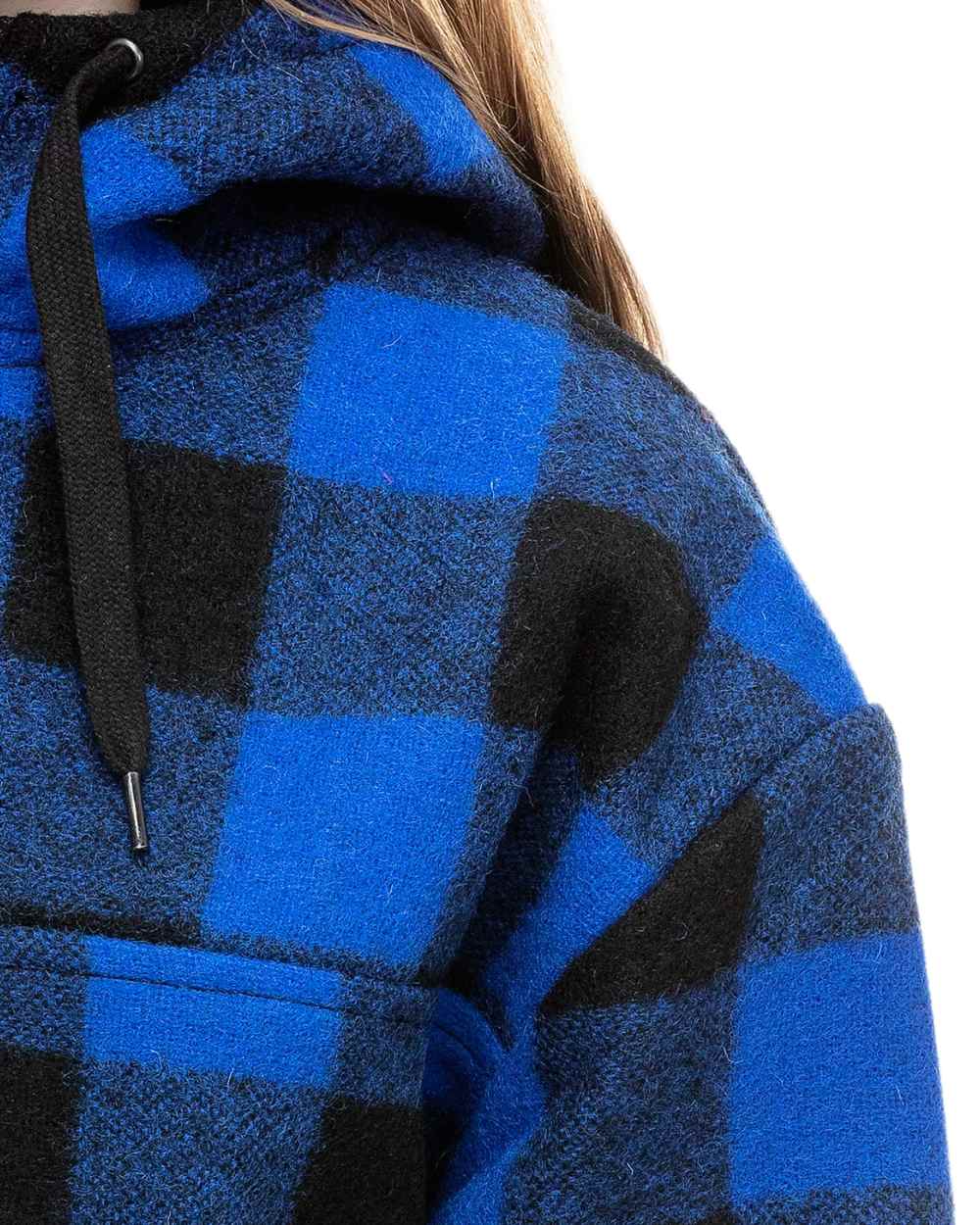 Blue Black Check coloured Swanndri Kids Brixton V2 Wool Bushshirt on white background 
