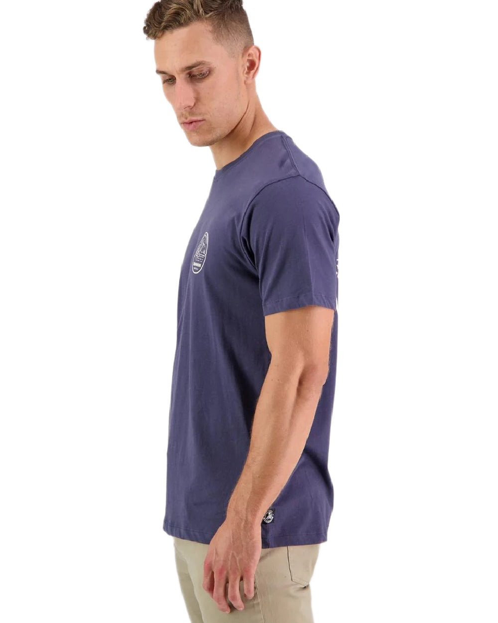 Steel Blue Coloured Swanndri Mens Barton Printed T-Shirt on white background 