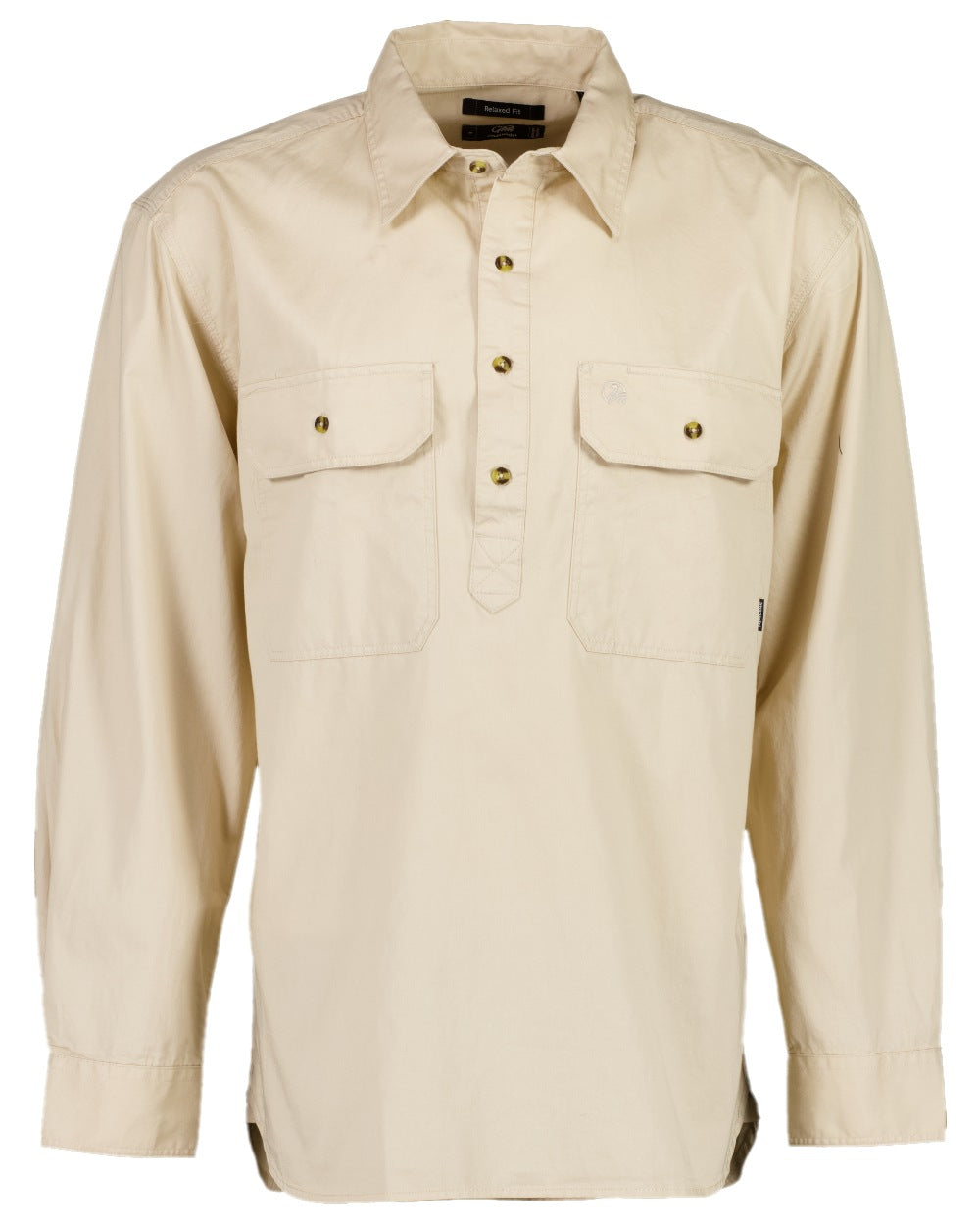 Bone Coloured Swanndri Mens Bendigo Long Sleeve Work Shirt on white background 