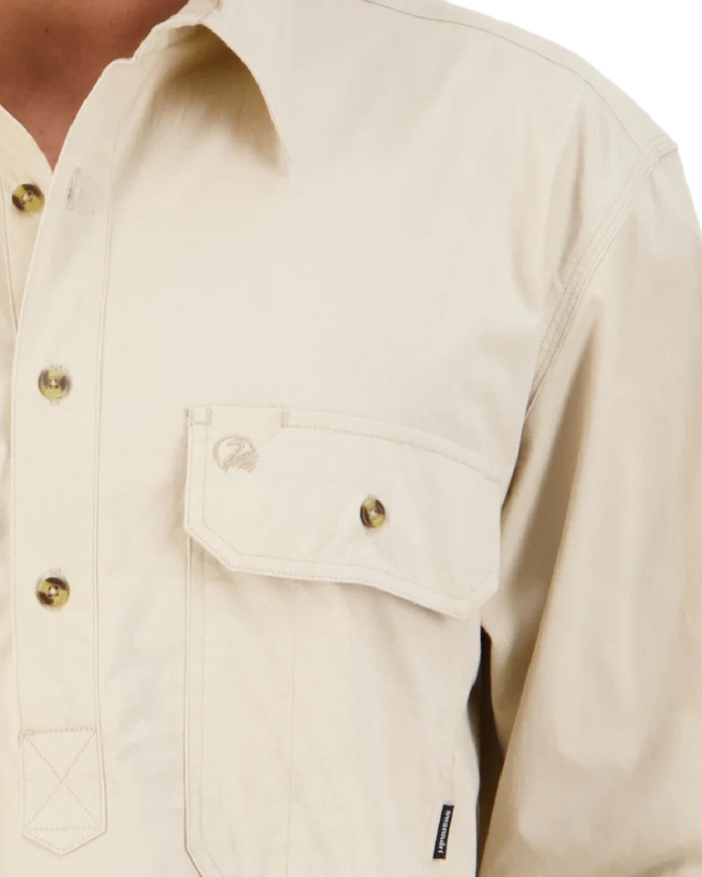 Bone Coloured Swanndri Mens Bendigo Long Sleeve Work Shirt on white background 