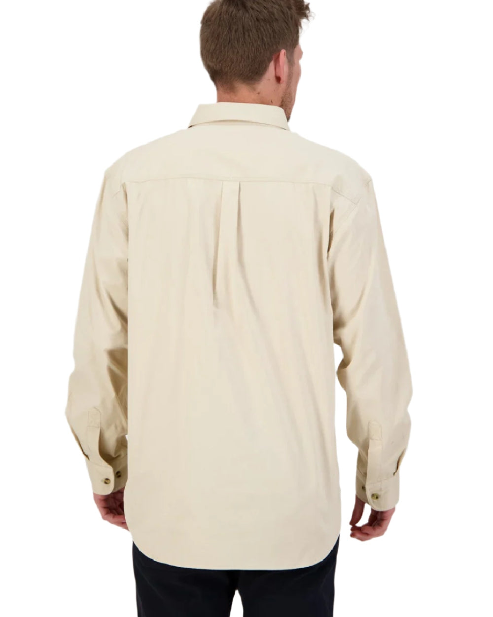Bone Coloured Swanndri Mens Bendigo Long Sleeve Work Shirt on white background 