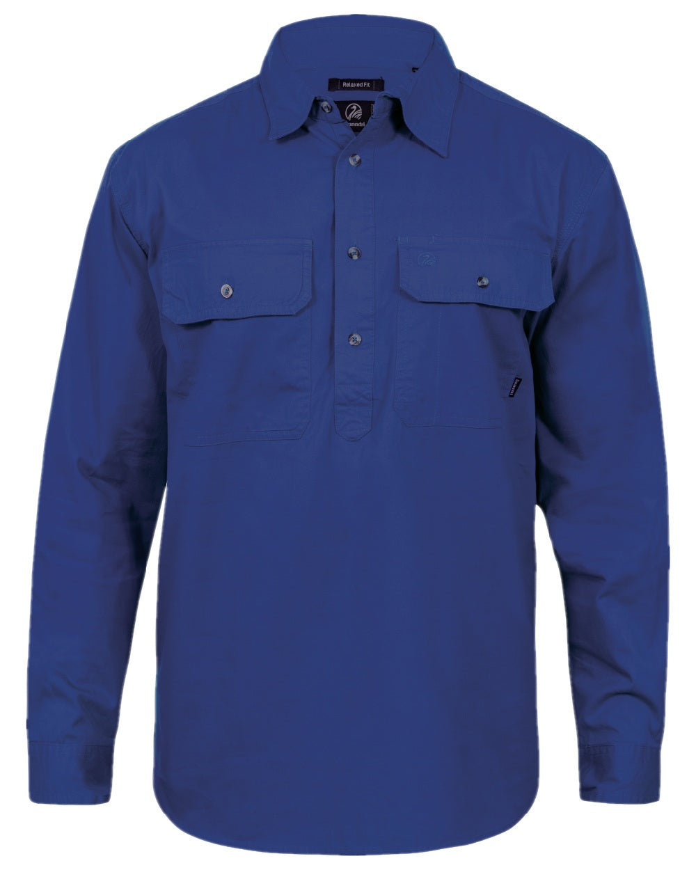 Navy Coloured Swanndri Mens Bendigo Long Sleeve Work Shirt on white background 
