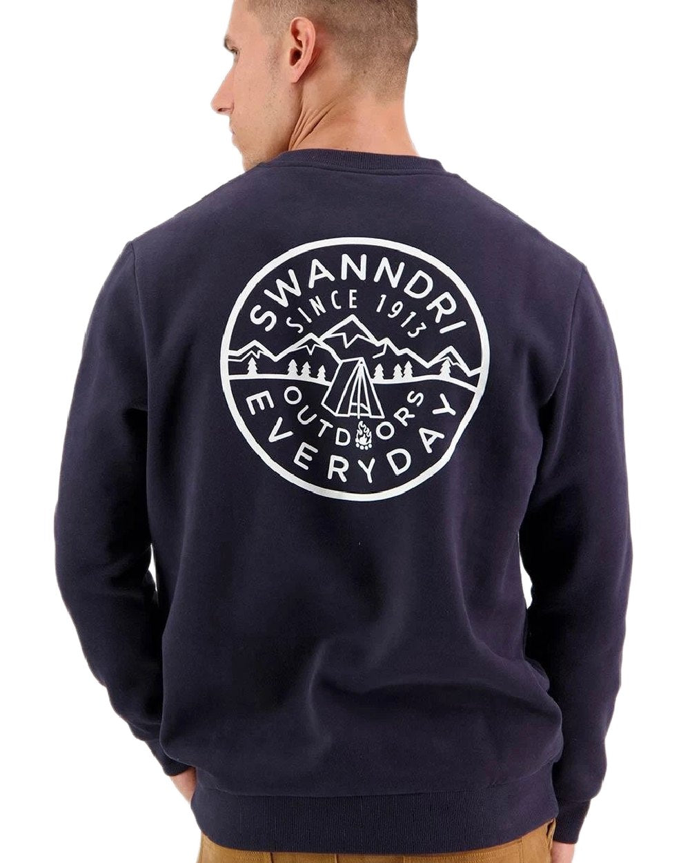 Navy Coloured Swanndri Mens Camp Crew Fleece on white background 