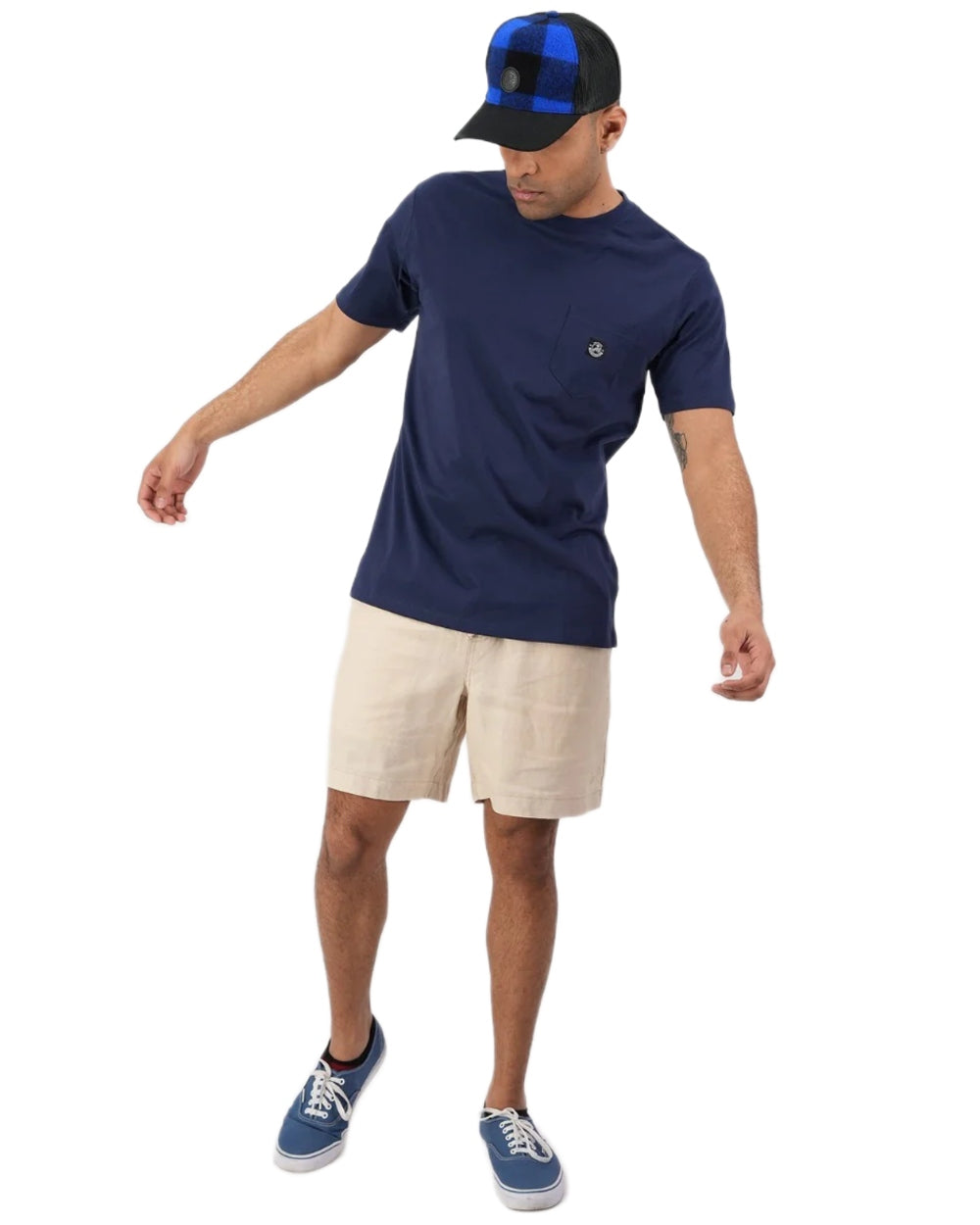 Navy coloured Swanndri Mens Duval V3 T-Shirt on white background 