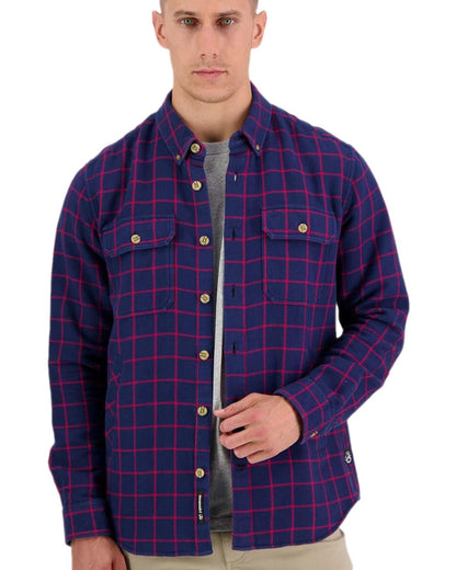 Red Coloured Swanndri Mens Emerson St Long Sleeve Shirt on white background 