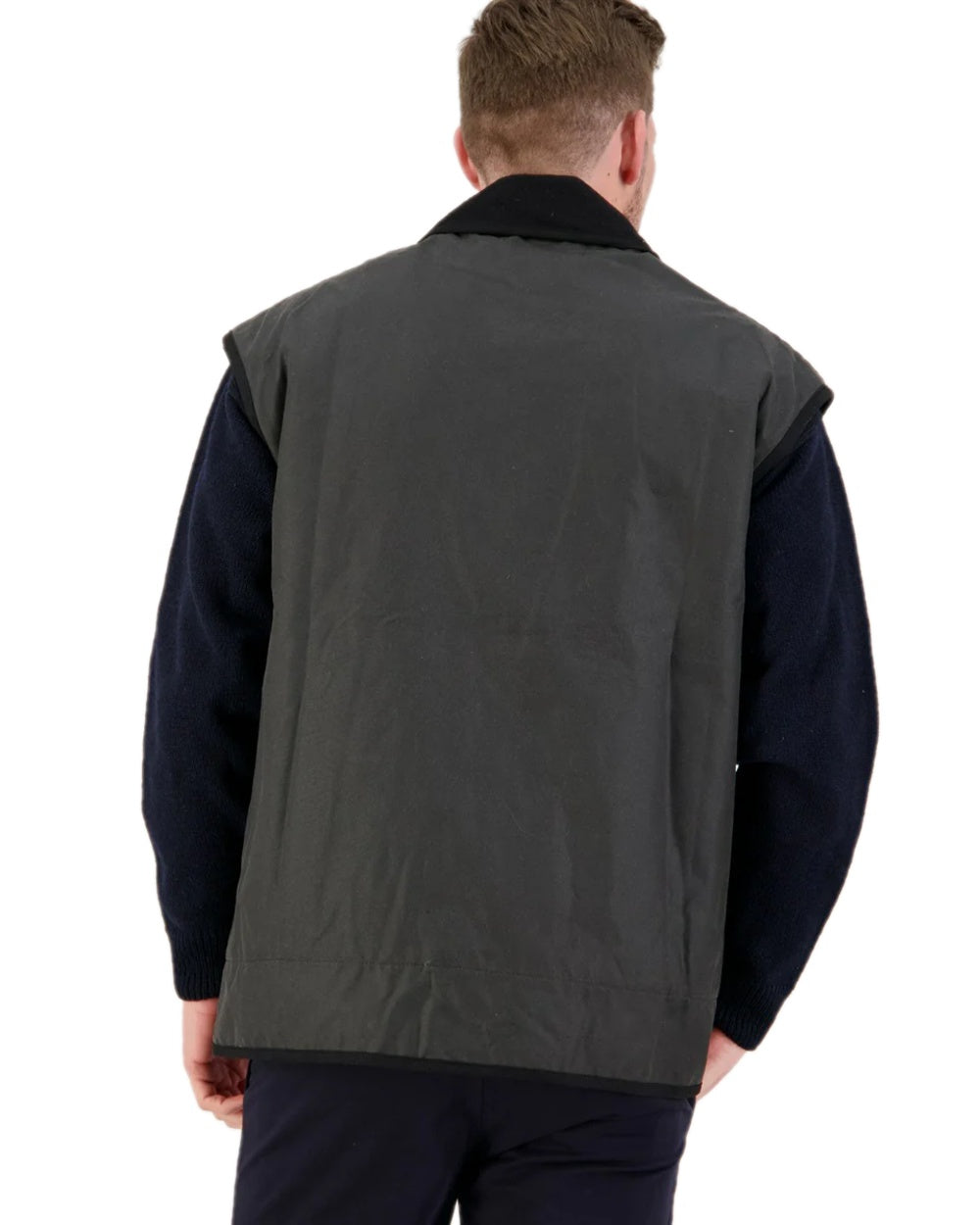 Brown Coloured Swanndri Mens Foxton Oilskin Vest with Wool Lining on white background 