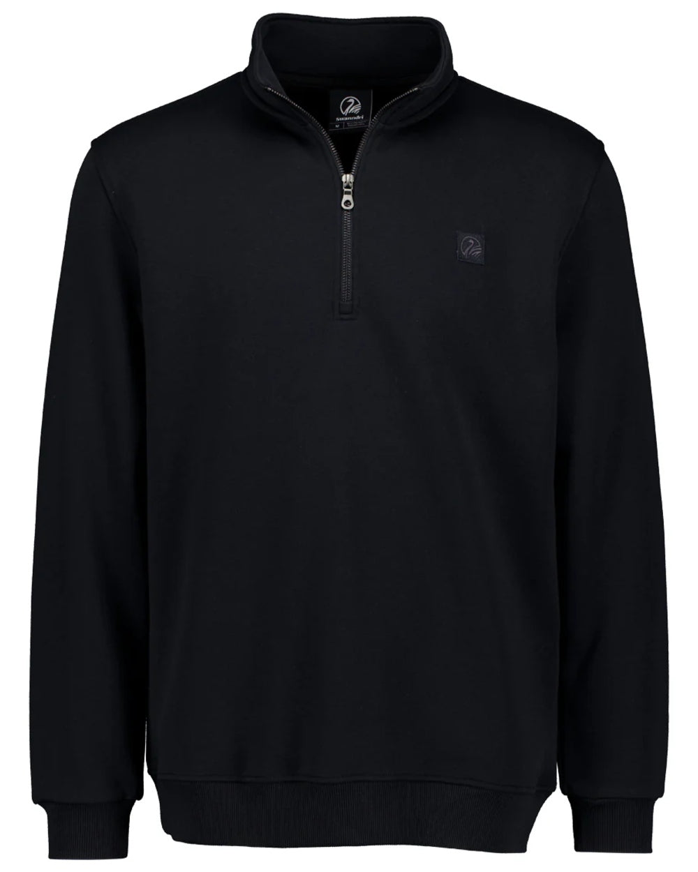 Black coloured Swanndri Mens Fundamentals Quarter Zip Sweatshirt on white background 