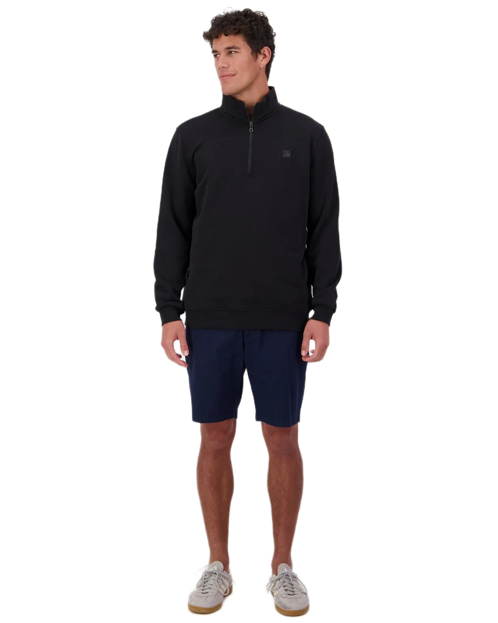 Black coloured Swanndri Mens Fundamentals Quarter Zip Sweatshirt on white background 