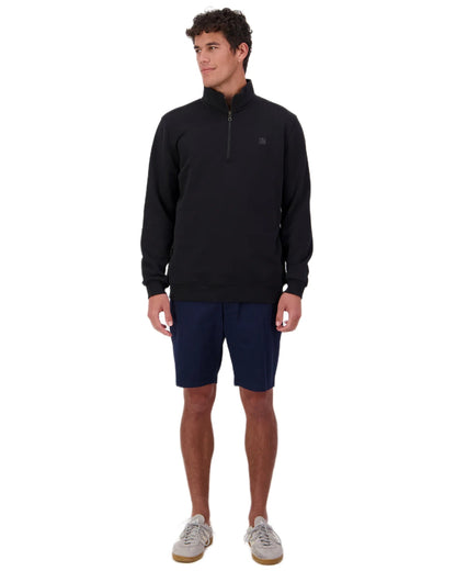 Black coloured Swanndri Mens Fundamentals Quarter Zip Sweatshirt on white background 
