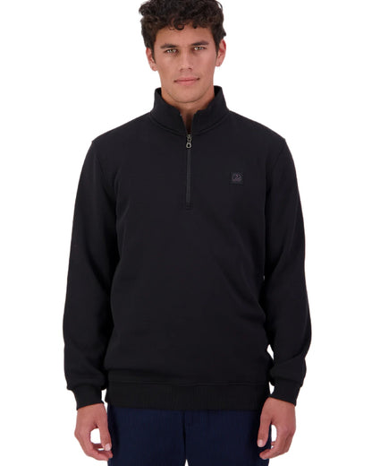 Black coloured Swanndri Mens Fundamentals Quarter Zip Sweatshirt on white background 