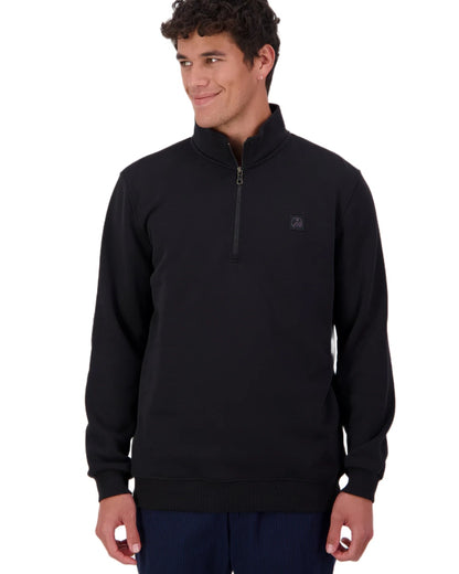 Black coloured Swanndri Mens Fundamentals Quarter Zip Sweatshirt on white background 