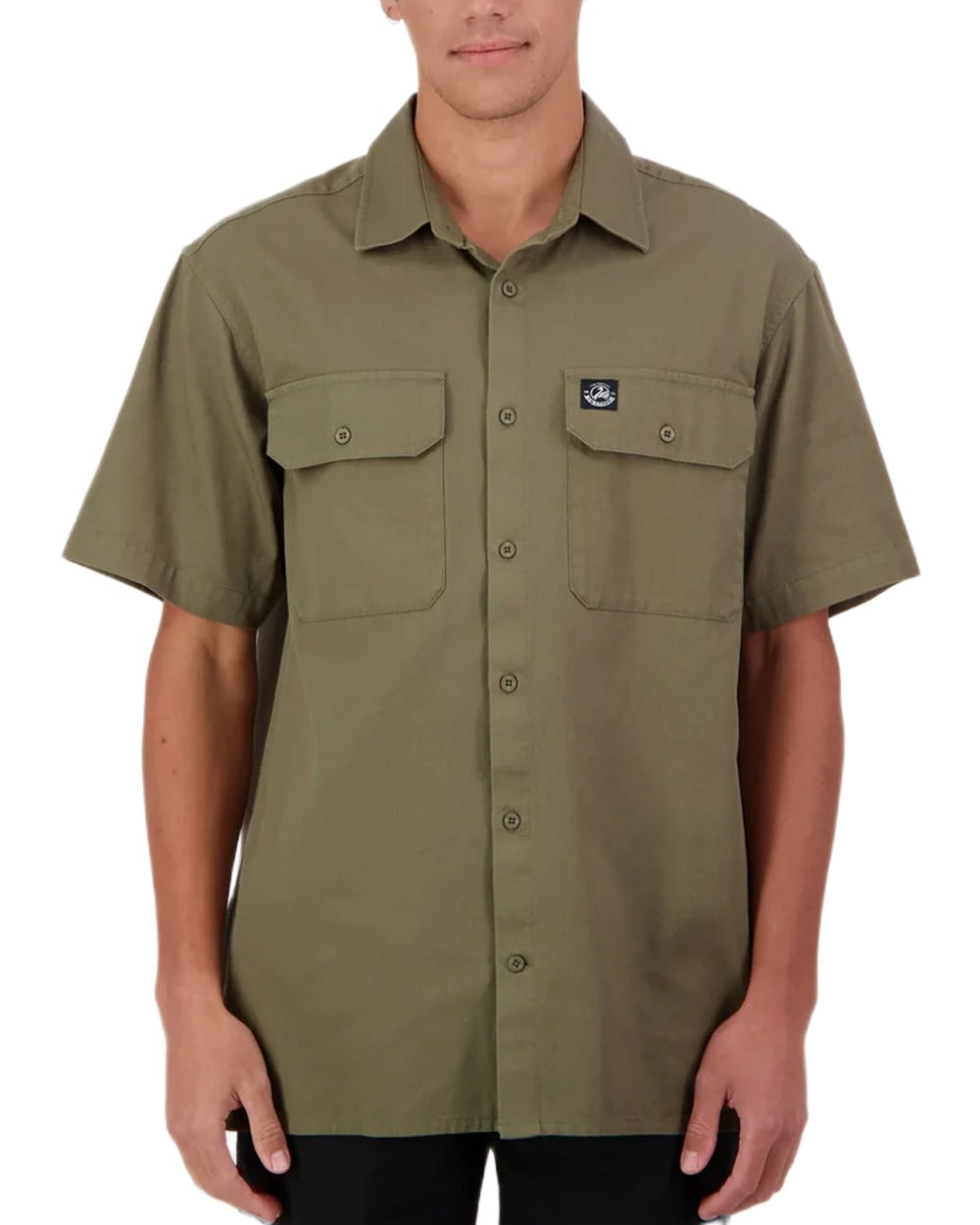 Clover Coloured Swanndri Mens Fundamentals Short Sleeve Work Shirt on white background 
