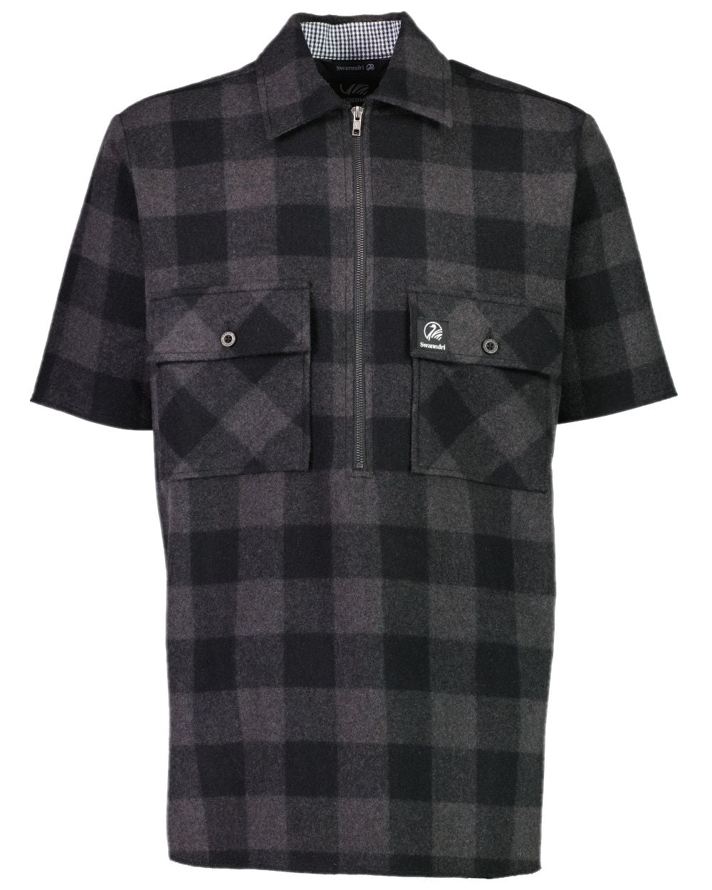 Grey Black Check Coloured Swanndri Mens Henderson Wool Jacket on white background 