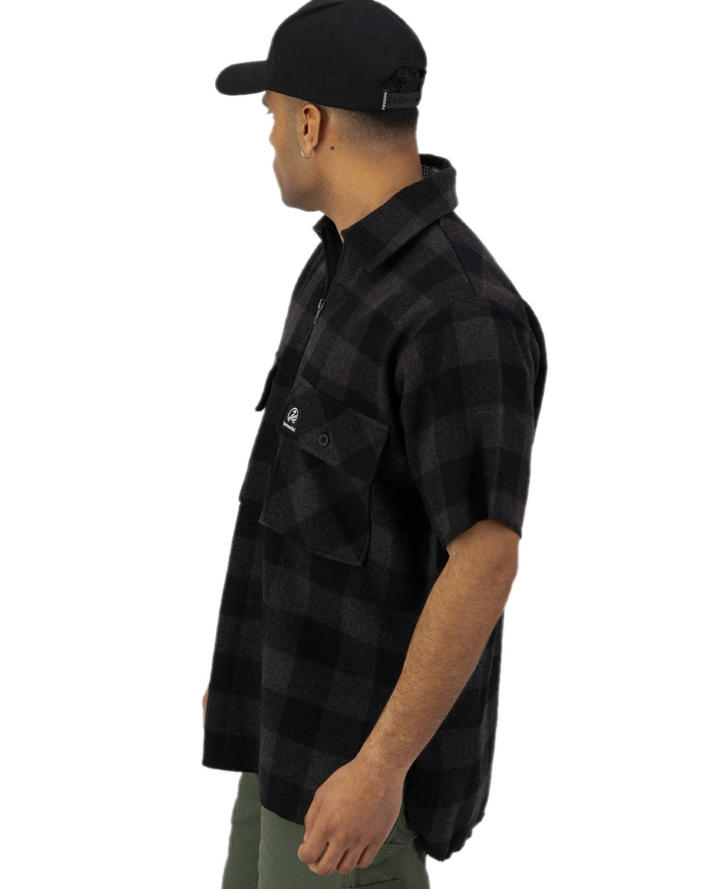 Grey Black Check Coloured Swanndri Mens Henderson Wool Jacket on white background 
