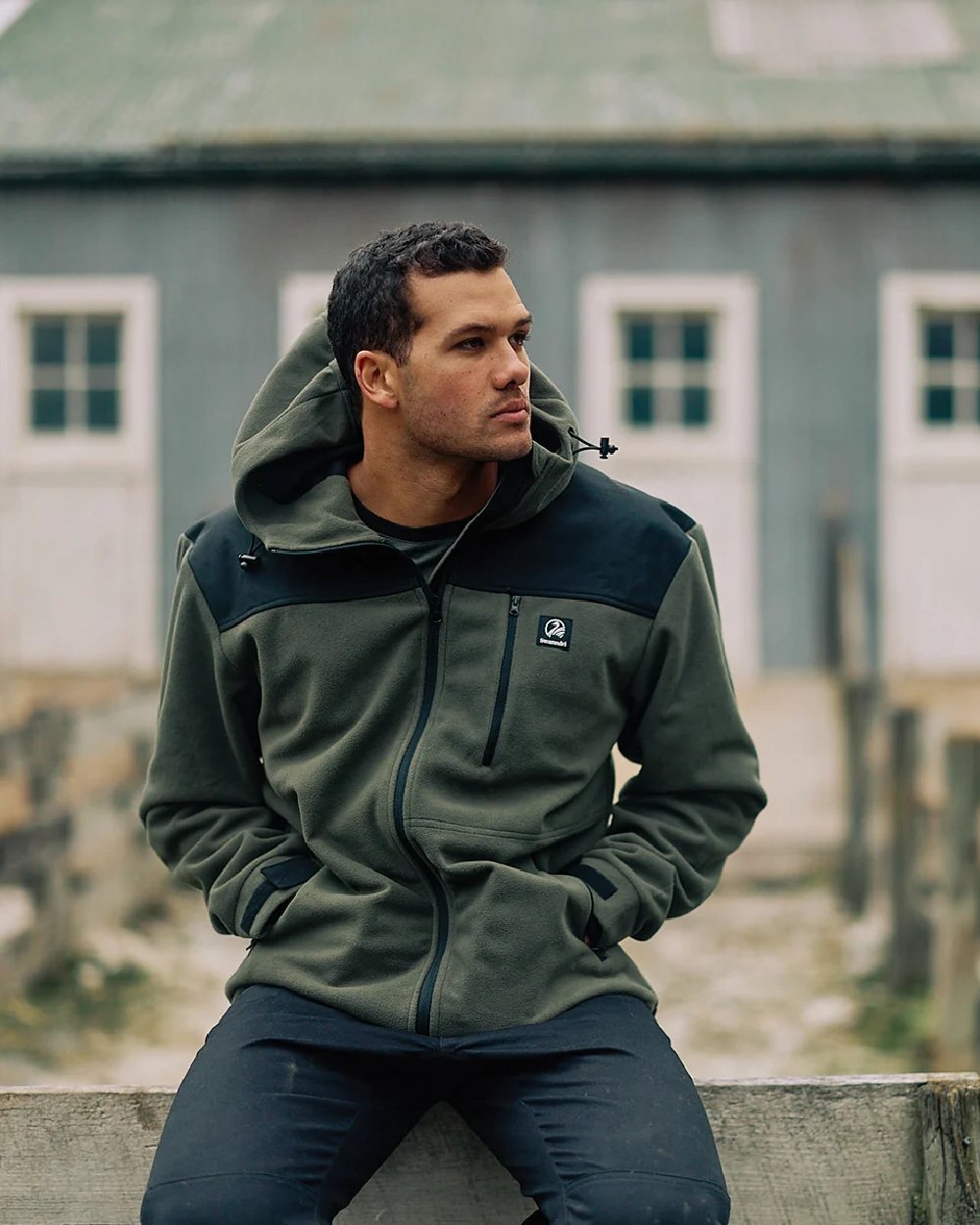 Forest Coloured Swanndri Mens High Rock Stormshield Jacket on Outdoor Background 