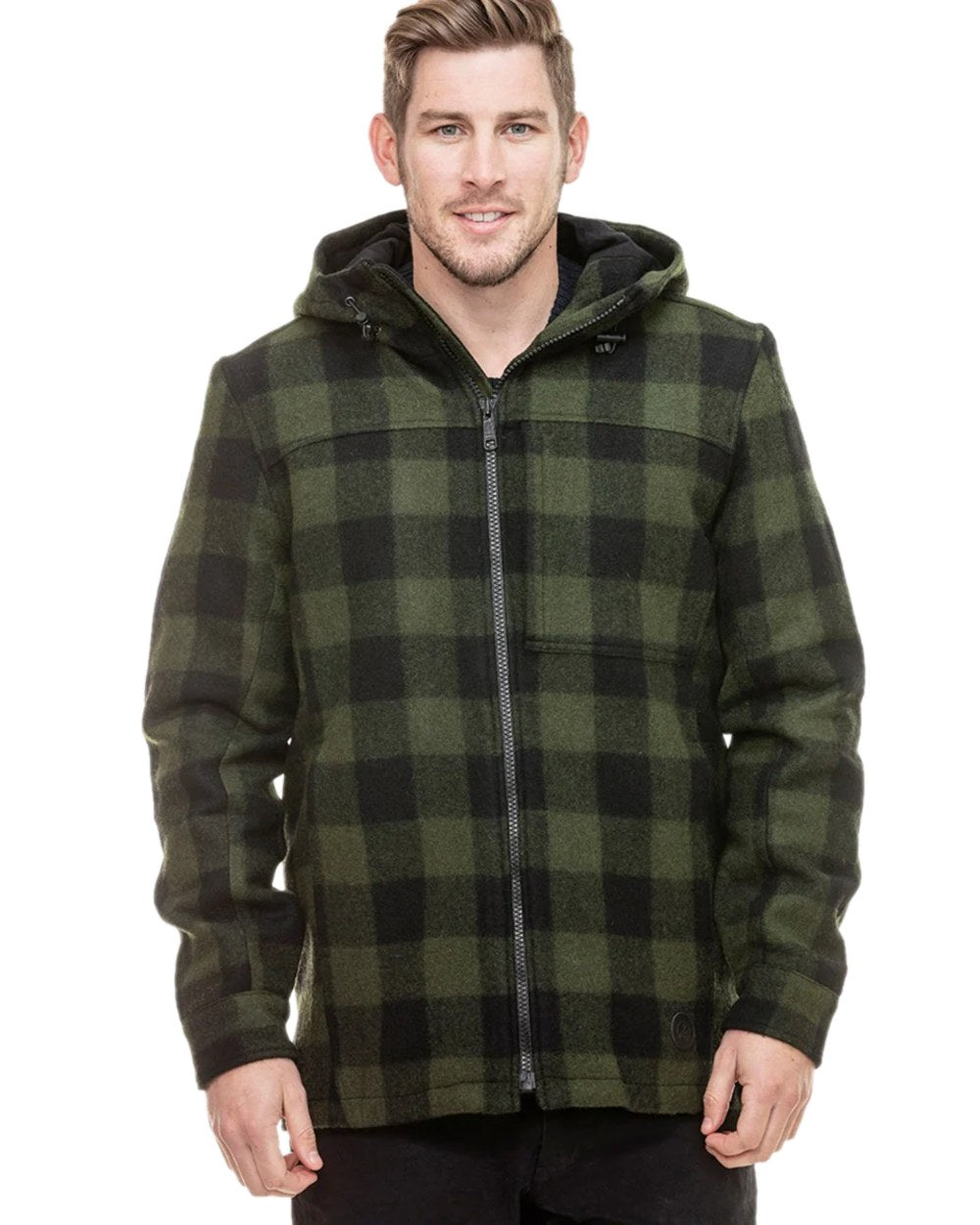 Swanndri Mens Hudson Wool Hoodie - Olive Black Check / Small