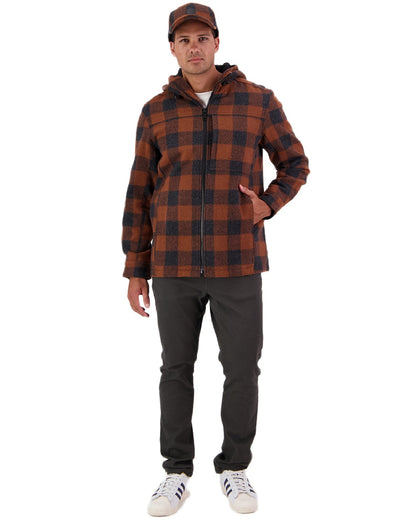 Shadow Rusty Check Coloured Swanndri Mens Hudson Wool Hoodie on white background 