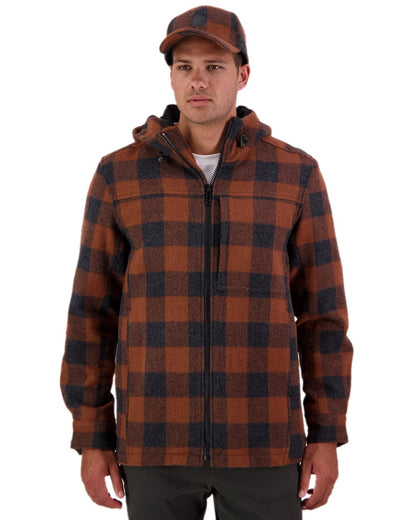 Shadow Rusty Check Coloured Swanndri Mens Hudson Wool Hoodie on white background 