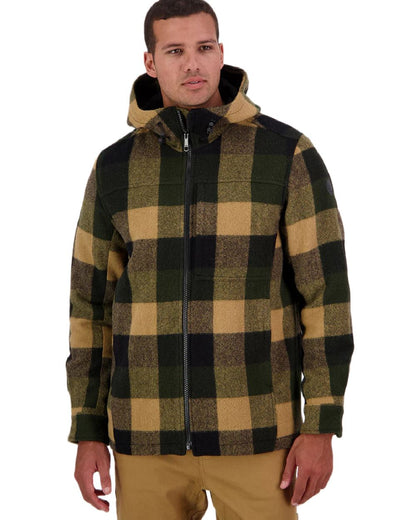 Yellowstone Check Coloured Swanndri Mens Hudson Wool Hoodie on white background 