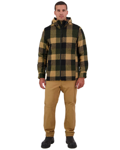 Yellowstone Check Coloured Swanndri Mens Hudson Wool Hoodie on white background 