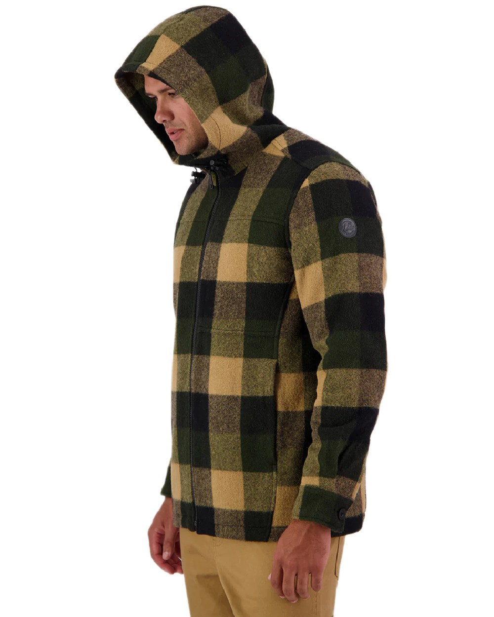 Yellowstone Check Coloured Swanndri Mens Hudson Wool Hoodie on white background 