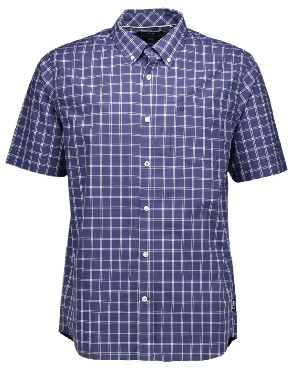 Indigo Check Coloured Swanndri Mens Lancewood Short Sleeve Shirt on white background 