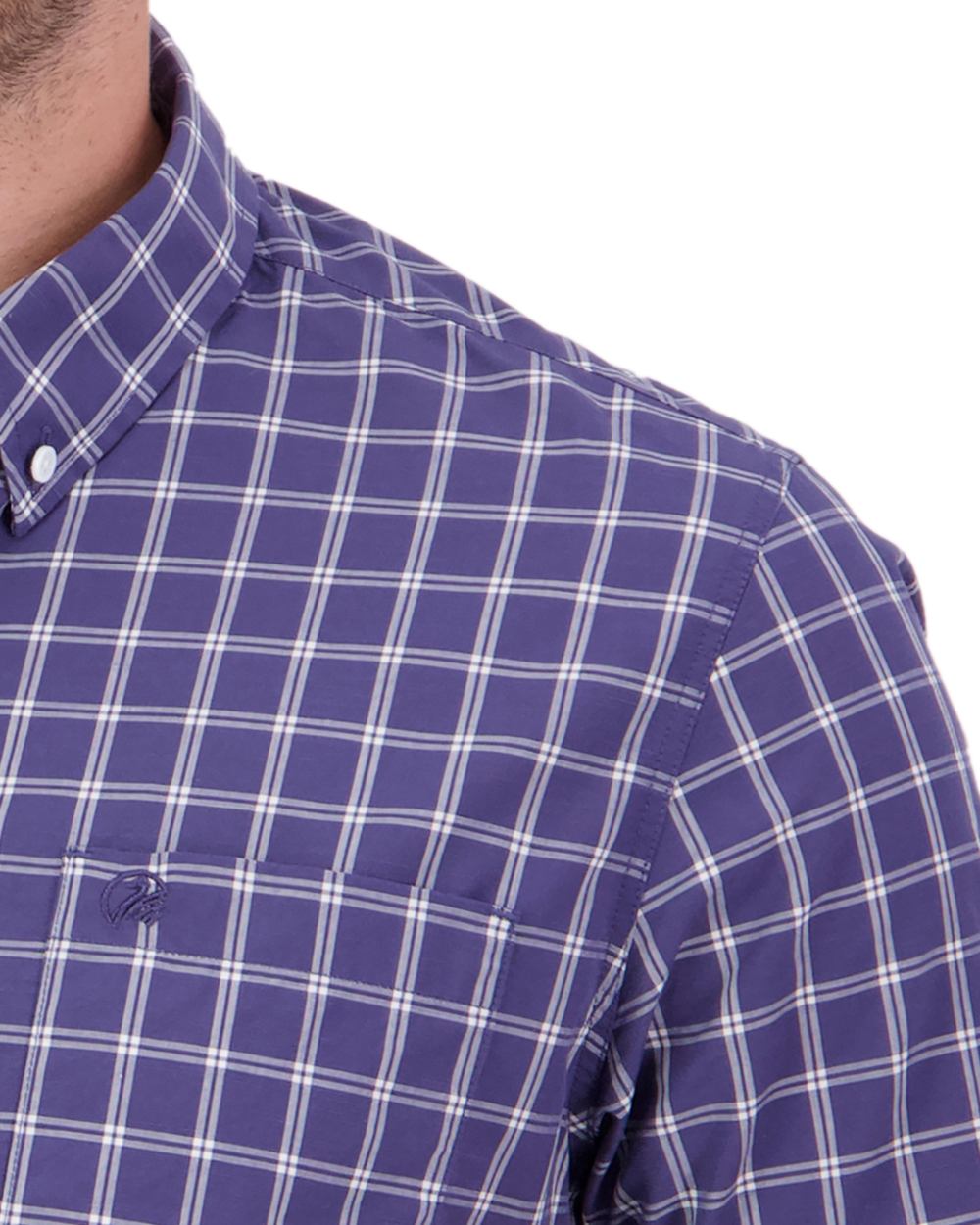 Indigo Check Coloured Swanndri Mens Lancewood Short Sleeve Shirt on white background 