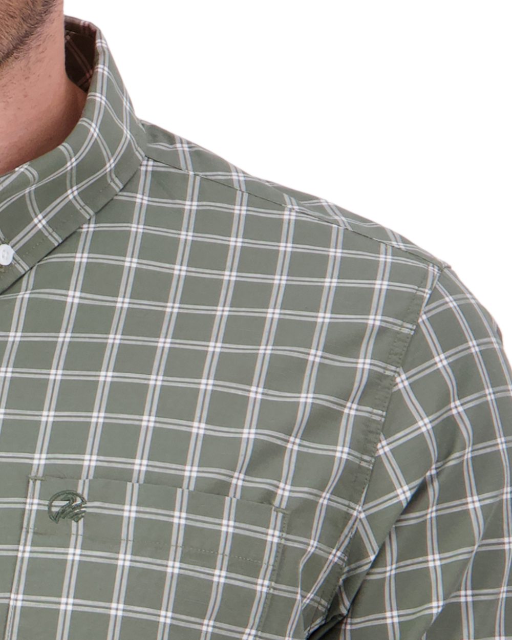 Olive Check Coloured Swanndri Mens Lancewood Short Sleeve Shirt on white background 