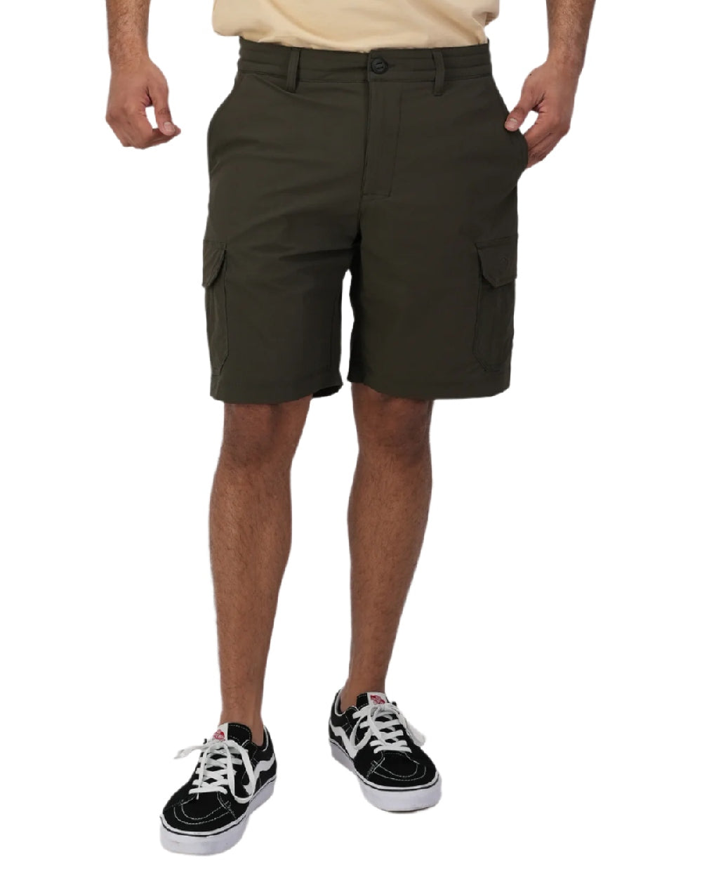 Olive Coloured Swanndri Mens Lawson Walk Shorts on white background 