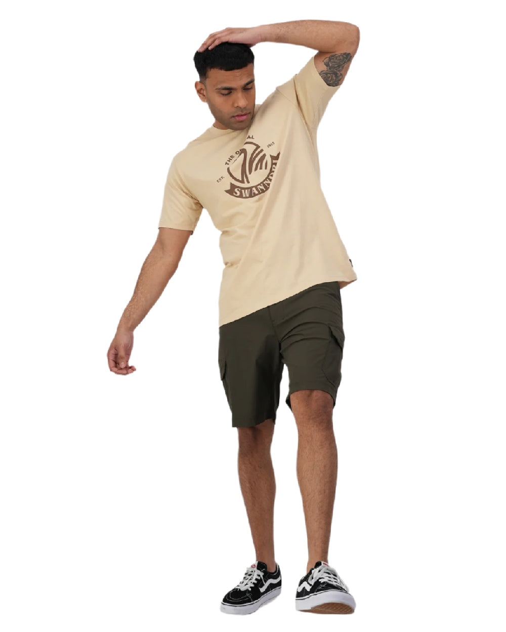 Olive Coloured Swanndri Mens Lawson Walk Shorts on white background 