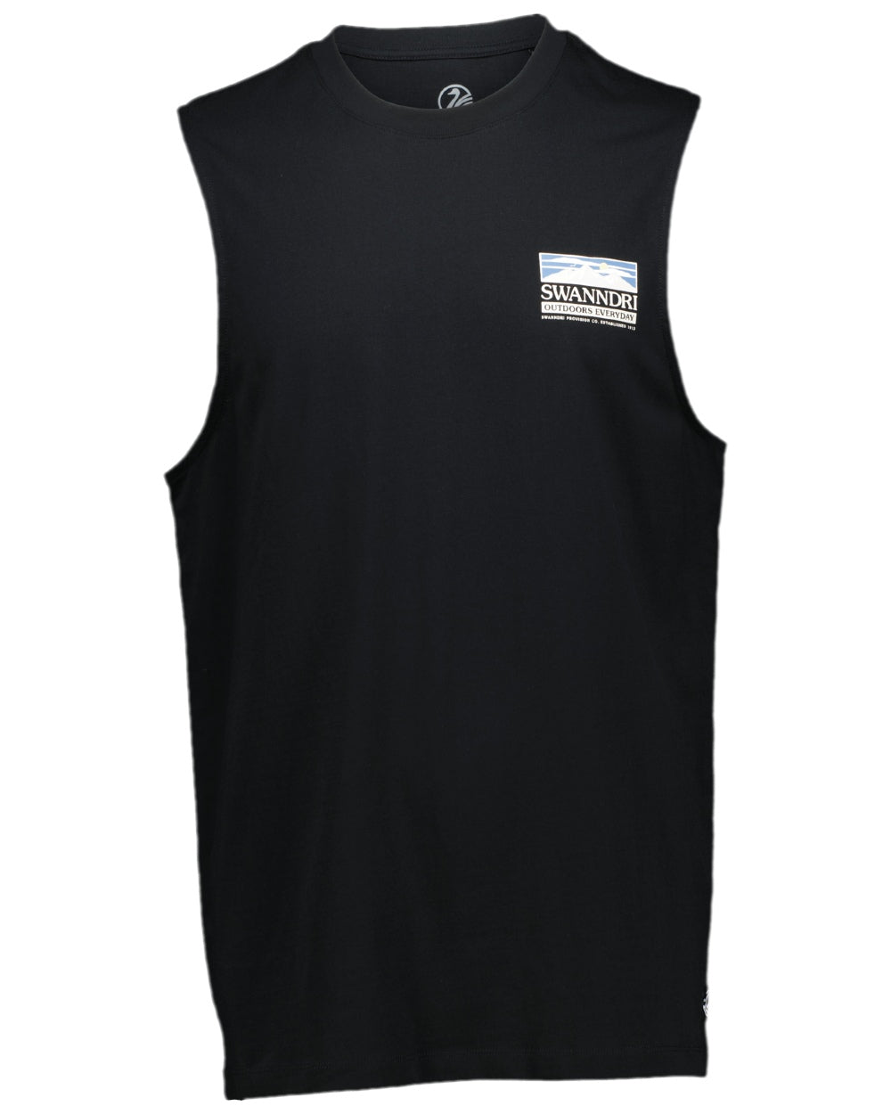 Black Coloured Swanndri Mens Lindis Printed Tank on white background 