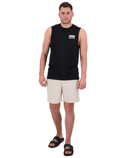 Black Coloured Swanndri Mens Lindis Printed Tank on white background 