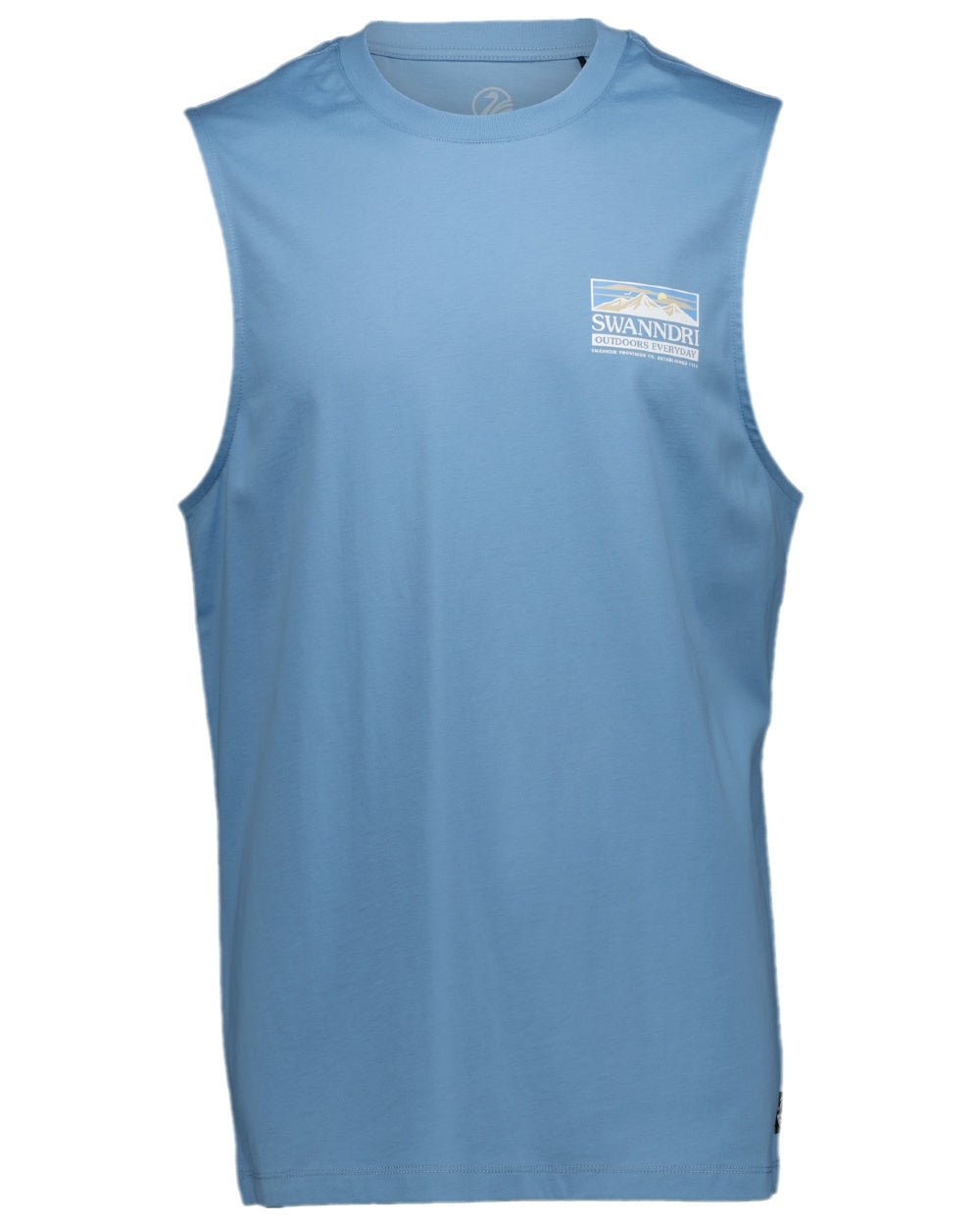 Smoke Blue Coloured Swanndri Mens Lindis Printed Tank on white background 