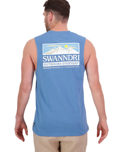 Smoke Blue Coloured Swanndri Mens Lindis Printed Tank on white background 