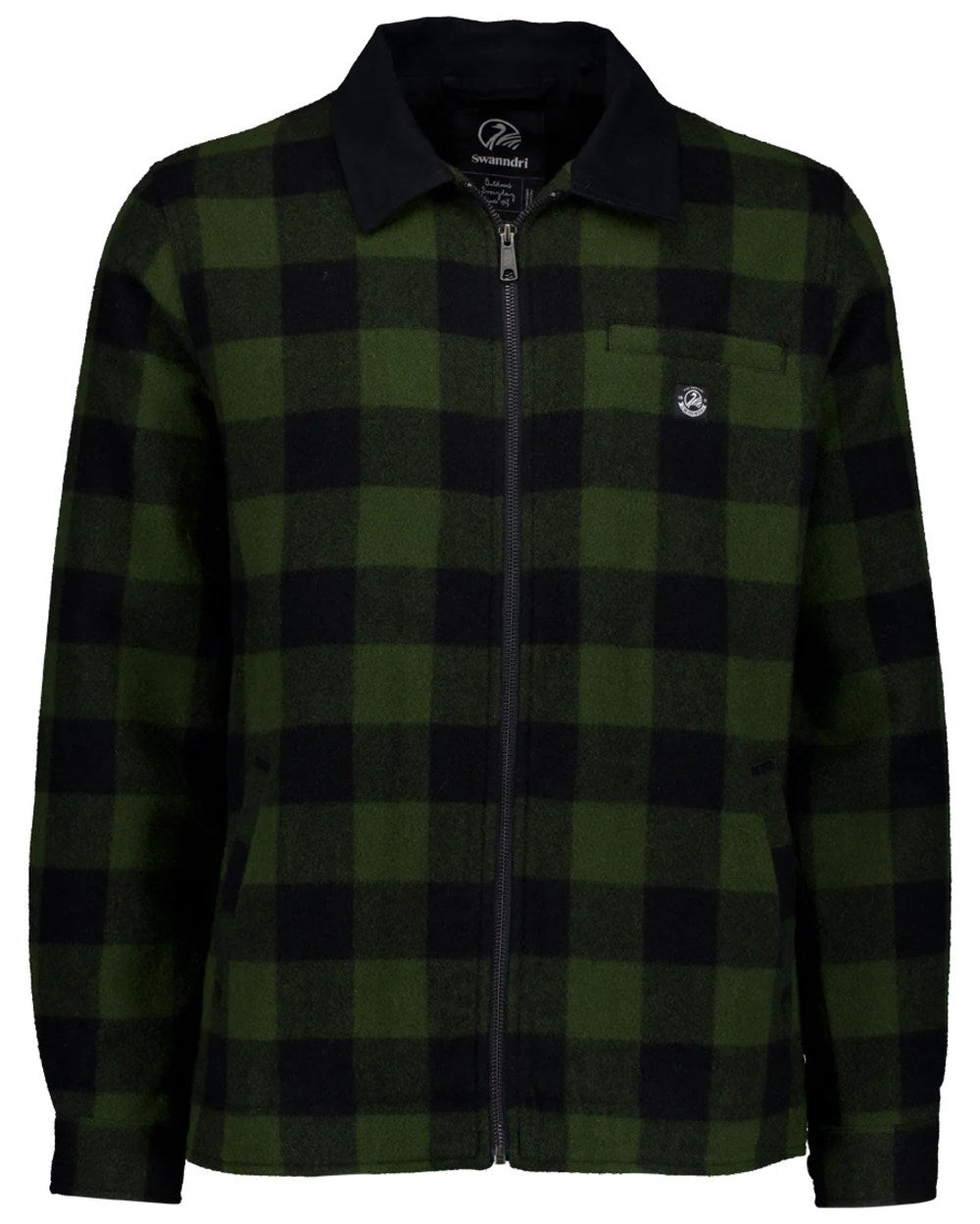 Olive Black Check coloured Swanndri Mens Liverpool Wool Jacket on white background 