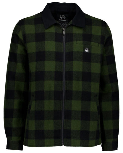 Olive Black Check coloured Swanndri Mens Liverpool Wool Jacket on white background 