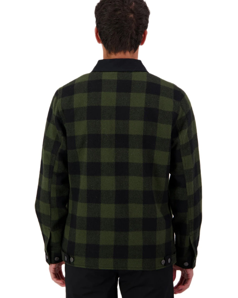 Olive Black Check coloured Swanndri Mens Liverpool Wool Jacket on white background 