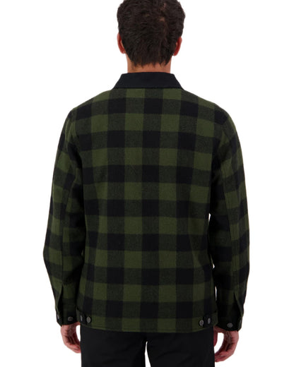 Olive Black Check coloured Swanndri Mens Liverpool Wool Jacket on white background 