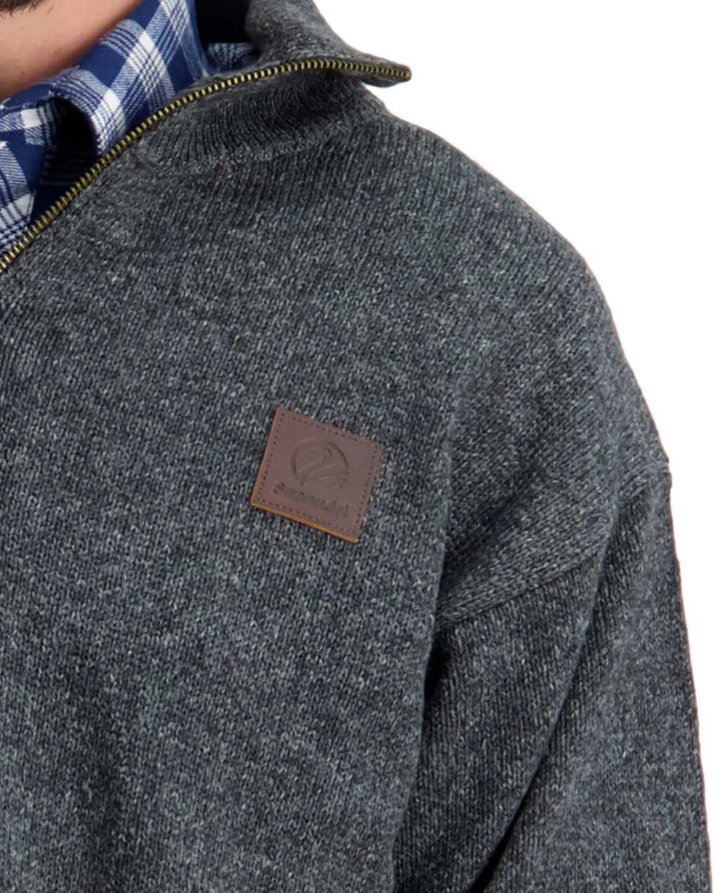 Charcoal Marle Coloured Swanndri Mens Mariner Wool Zip Neck Sweater on white background 