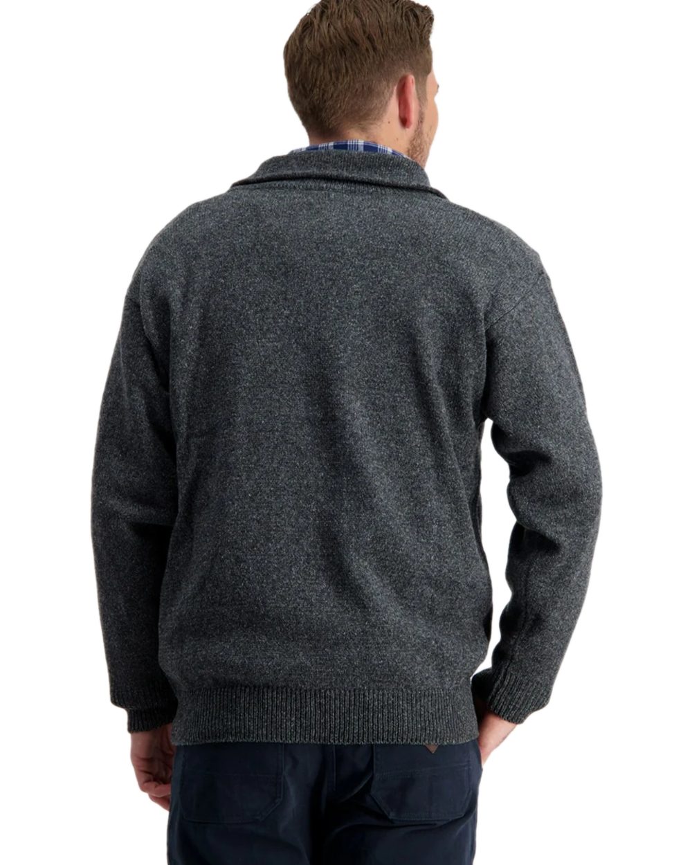 Charcoal Marle Coloured Swanndri Mens Mariner Wool Zip Neck Sweater on white background 