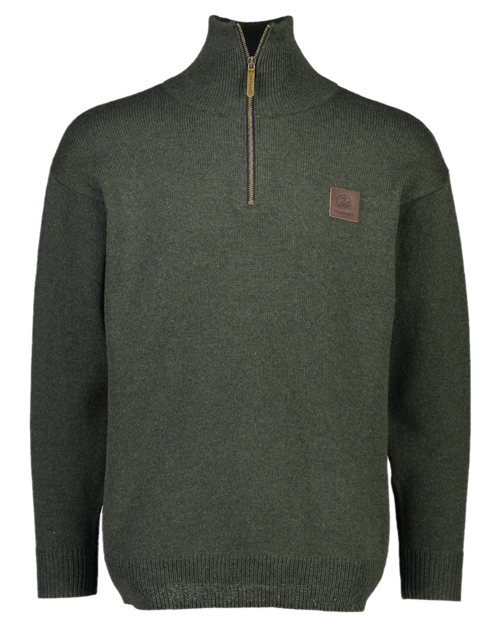 Olive Coloured Swanndri Mens Mariner Wool Zip Neck Sweater on white background 