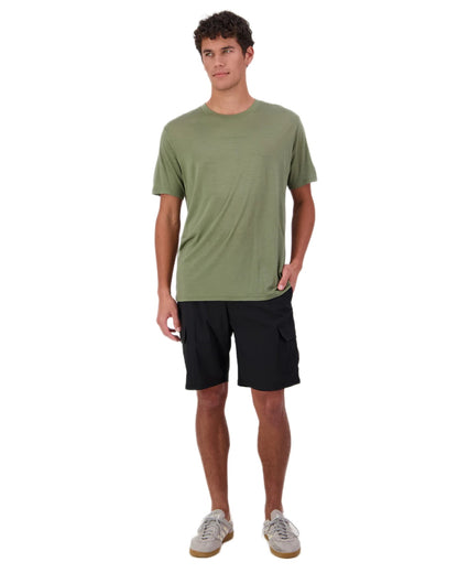 Clover Coloured Swanndri Mens Merino Fusion T-Shirt on white background 