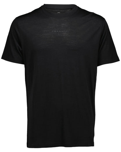 Black Coloured Swanndri Mens Merino Fusion T-Shirt on white background 