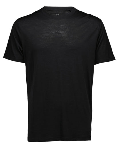 Black Coloured Swanndri Mens Merino Fusion T-Shirt on white background 